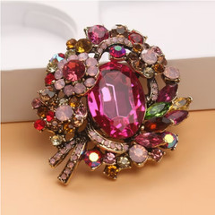 BROOCH- Flower Brooch – Sparkling Multicolor Synthetic Gemstones and Zinc Alloy
