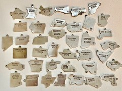 Vintage WELLS Sterling Silver Cloisonné Enamel USA State MOTTO Map Charms