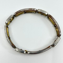 Vintage Art Deco Style Silver Tone Rhinestone Geometric Link Stretch Bracelet