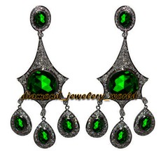 Gorgeous 2.55ctw Rose Cut Diamond Emerald Studded Silver Vintage Earring Jewelry