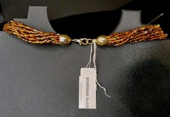 Vintage Czech Republic Boho Caramel Black Gold Glass Bead 12 Strand Necklace 50s