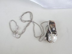 Brutalist Sterling Silver 925 Baroque Pearl Modernist Pendant Necklace