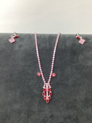 Vintage Pink And Red Rhinestone 16” Necklace Set With Earrings