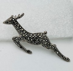 Vintage 925 Sterling Silver Marcasite Deer Pin 5.5 Grams