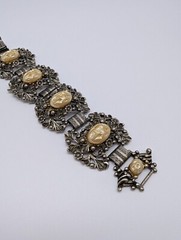 Vintage Victorian Selro Selini Style Baroque Faux Pearl Flower Panel Bracelet
