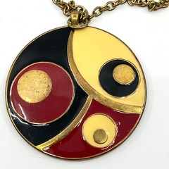 Vintage Retro Modernist Enamel Pendant Necklace, Gold Tone Abstract Geo, Style