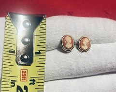 Vintage Cameo Portrait Oval Stud Earrings, Yellow Gold