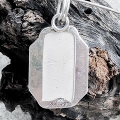 Mata Ortiz pottery shard silver pendant, silver setting on flat neckwire MOATB