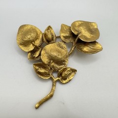 Vintage Leaf Brooch Satin Gold Plated Pewter Mid Century TMC The Museum Company