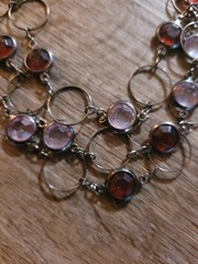 Purple Bezel Set Stationed Necklace Multi Strand Gun Metel Color Lobster Clasp