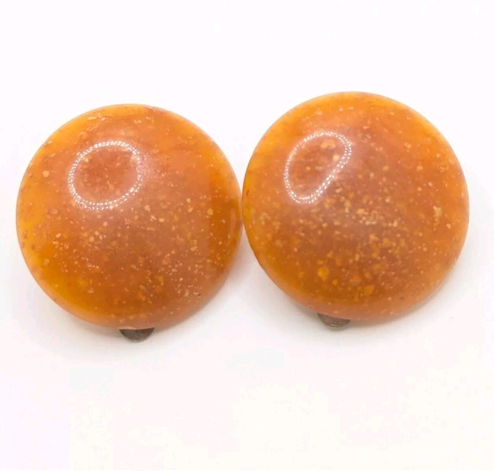 Vintage Speckled Orange 1980s Clip On Earrings Round Domed Gift For Her Woman