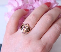 Antique Vintage 14k Rose Gold Ring Rose Cut Diamonds Ruby and Simili NO TARIFF