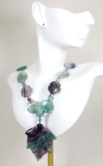 Rare Vintage Chinese Carved Fluorite & Sterling Silver Pendant Necklace