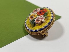 Vintage Italian Micro Mosaic Pin Brooch Flowers Roses Jewelry Italy