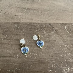 Porcelain Floral Design Heart Drop Dangle Earrings