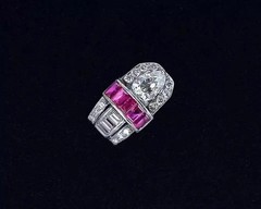 Art Deco Style Lab Created Ruby & Diamond Engagement Gift 14K White Gold FN Ring