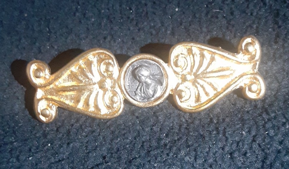 Gold Plated Pewter Cameo Coin Pin Brooch Ben- Amun?