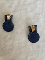 VTG Jeff Lieb Clip Earrings Blue/Gold Round Rhinestone One Of A Kind Handmade