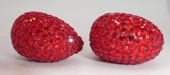 Vintage Richard Kerr RED Crystal Domed Pave Clip On Earrings HUGE Statement 80s