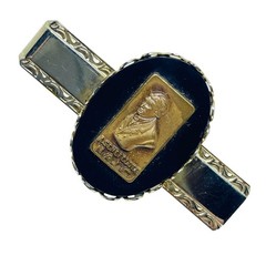 Vintage gold tone black glass A SENEFELDER N.A.L.C. tie clip cufflinks set