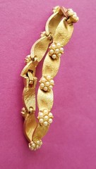 Vintage Crown Trifari Gold Plate Birthday Ribbon Bracelet