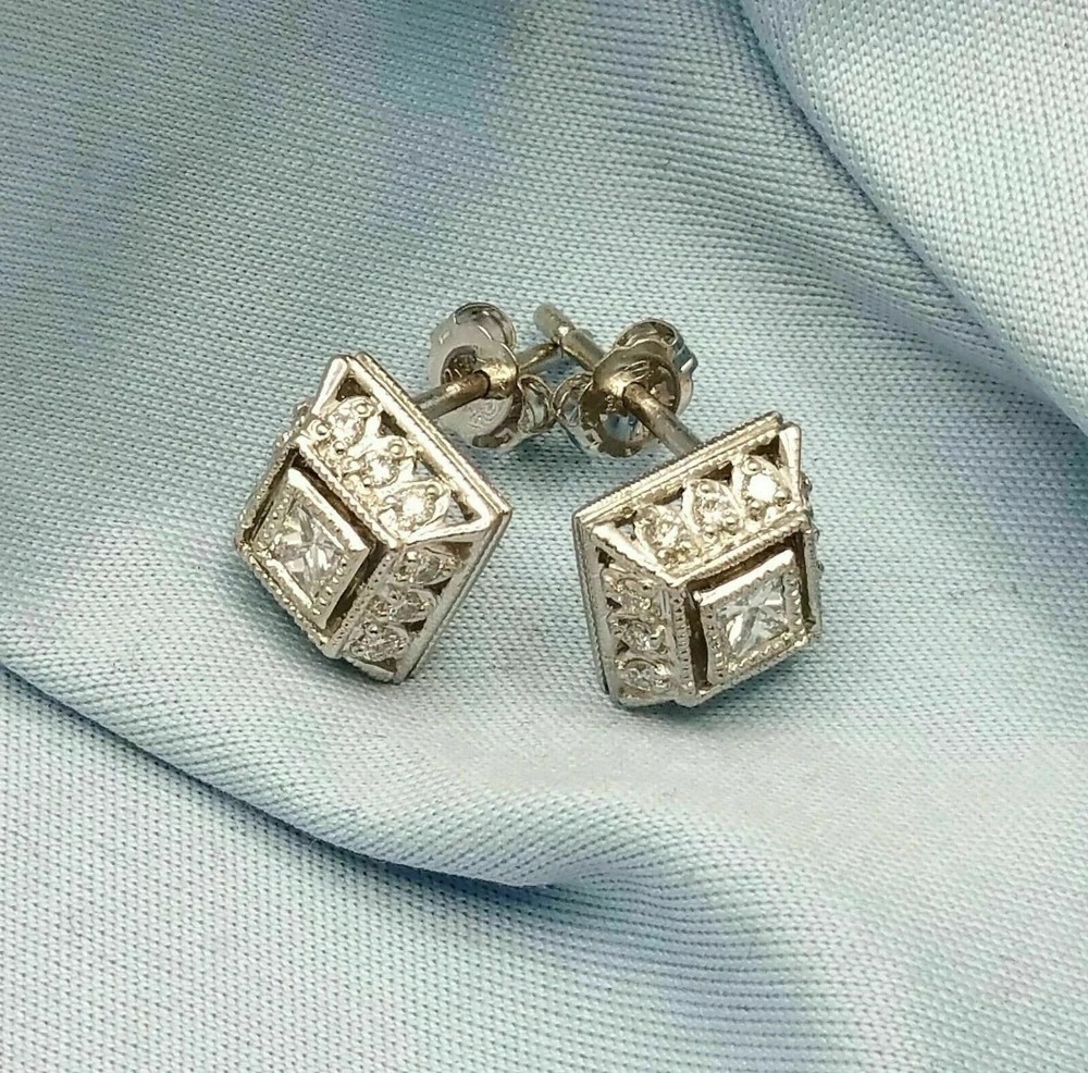 Art Deco Style Lab Created Diamond Engagement 14K White Gold Finish Earrings