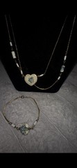 Vintage Japanese Tensha Blue Rose Porcelain Heart Necklace With Match Bracelet