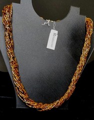 Vintage Czech Republic Boho Caramel Black Gold Glass Bead 12 Strand Necklace 50s