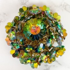 Vintage Cluster Aurora Borealis Rhinestone Round Brooch Pin Watermelon Margarita