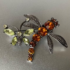 Vintage Jewelry Floral Dragonfly Butterfly Pin Lot Metal Enamel & Rhinestones