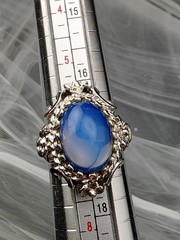 Vintage Blue Opaline Color Shifting Glass Cab Ring Ornate Silver Tone Size 6.5