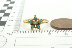 ANTIQUE ENGLISH REGENCY PERIOD 15K GOLD TURQUOISE PEARL STAR RING c1830