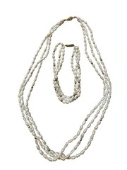 Vintage 3 Strand 14k Gold Freshwater Seed Pearl Gold Bead Necklace Bracelet Set