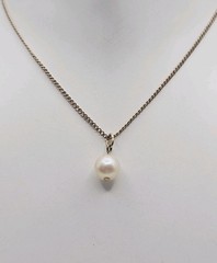 13k Gold Filled Antique 6mm Pearl Solitaire Necklace 15″