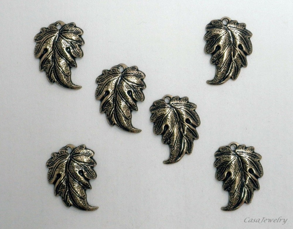 #3453 ANTIQUED GOLD LEFT & RIGHT LEAVES W/TOP HANG HOLE – 12 Pc Lot (6 Pair)