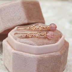 Vintage Style Rose Gold Floral Pink Czech Glass Earrings, Gift for Her, Daughter