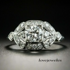 2.90CT Lab-Created Round Cut Diamond Art Deco Vintage Ring 14K White Gold Finish