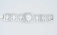 Vintage Mexican Sterling Silver Hematite Panel Link Statement Bracelet 925 53 gr