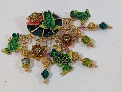 Lunch at the Ritz Frog Lily Pad Dangle Clip Earrings 3″