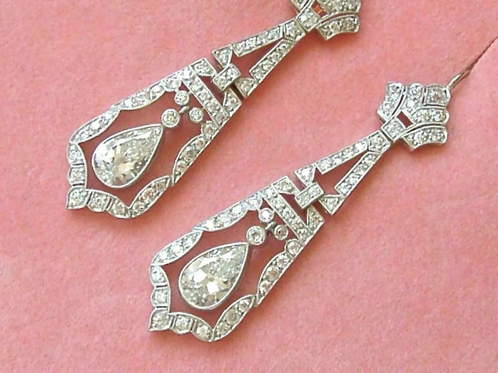 Art Deco Style Lab Created Diamond Engagement &Wedding 14K White Gold FN Earring