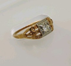 Vintage or Antique 14K Gold & Diamond Estate Art Deco Design Ring Size 7.5
