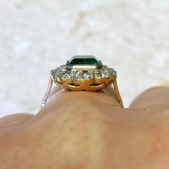 4.54Ct Vintage Art Deco Asscher Lab Created Emerald Wedding 14K Gold Finish Ring