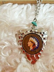 UNITED STATES 1903 Arrowhead Coin Silvertone American Historic 24″ Necklace