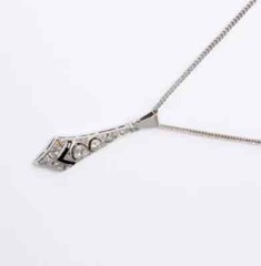 Art Deco Style Lab Created Diamond & Sapphire Wedding 14K White Gold FN Pendant