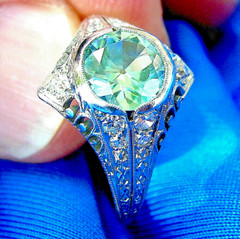 NATURAL EARTH MINED Blue Zircon DIAMOND PLATINUM ORIGINAL DECO Engagement Ring 8