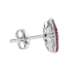Vintage Style Ruby & Lab-Created Diamond Stud Earrings Art Deco Cluster Gift