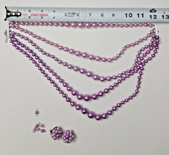 Vintage Lilac Imitation Glass Pearl Necklace & Earring set, 5 Strands