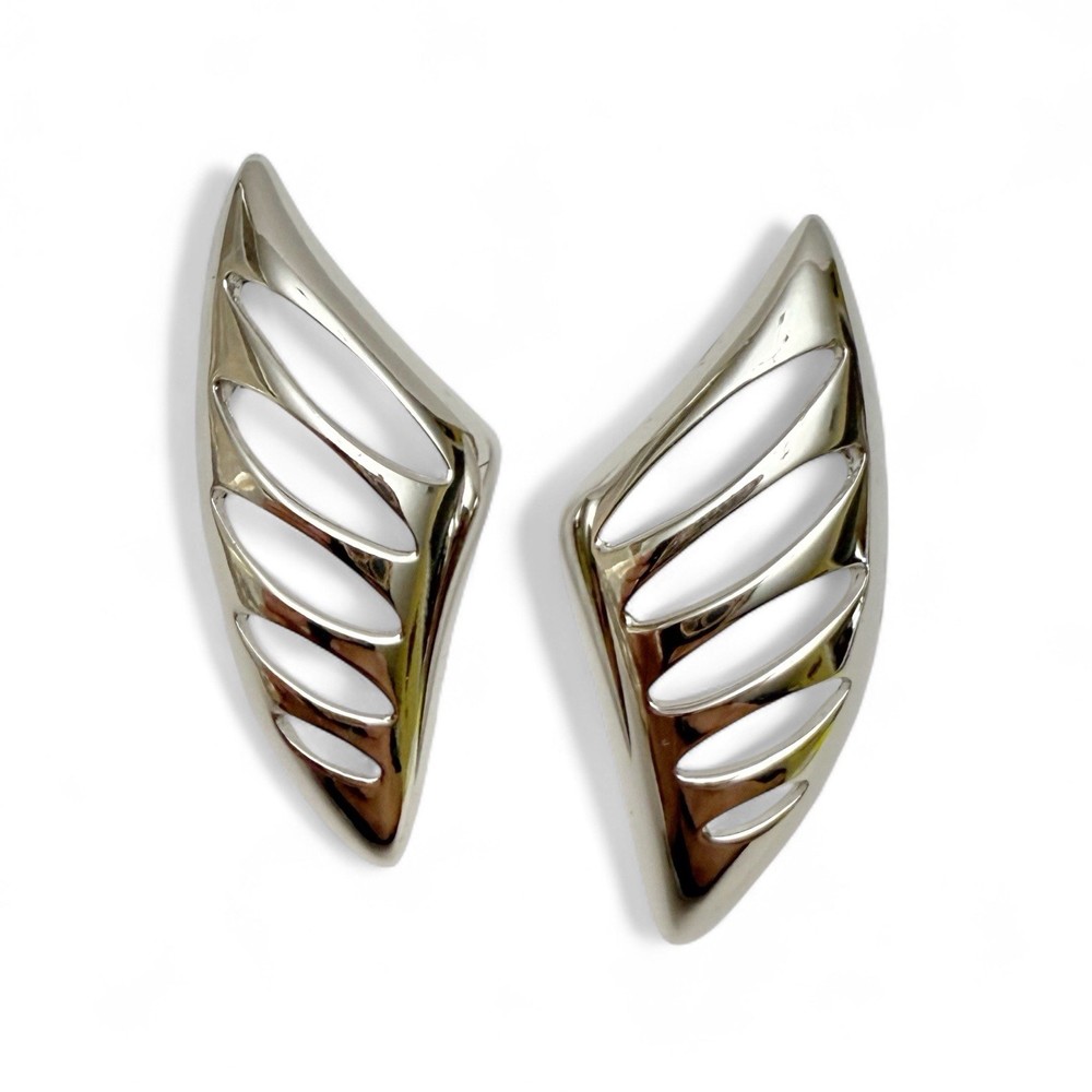 Vintage MONET Modernist Openwork Asymmetrical Post Earrings Silvertone