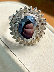 Vtg CLARK & COOMBS 925 sterling silver HEMATITE & Rhinestone COCKTAIL RING sz 8