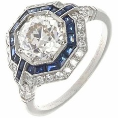 14K Gold FN 3.54CT Art Deco Sapphire Halo Lab Created Diamond Ring Vintage Style